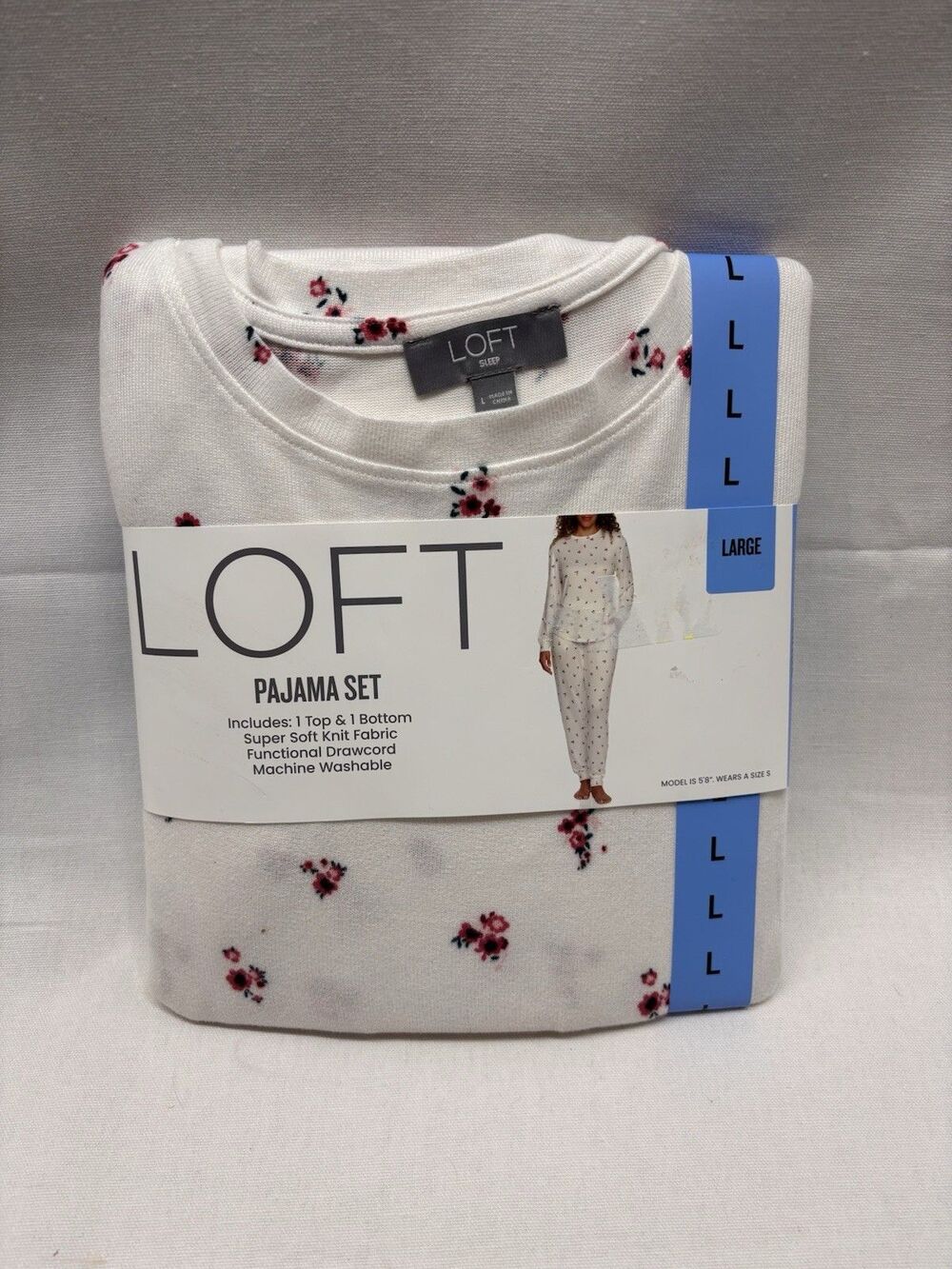 LOFT Sleep Pajama Set Womens Large White Floral Soft Knit 2 Pc NWT